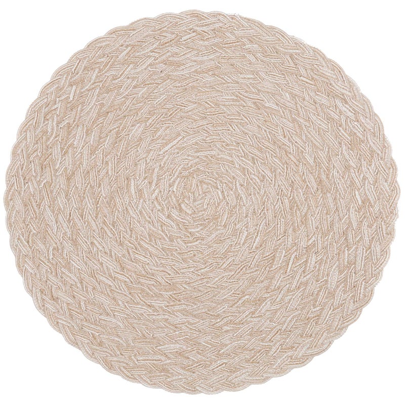 SHACOS Round Braided Placemats 15 inch Set of 4 Boho Woven Washable Kitchen Table Placemats for Home Wedding Party (T-Beige, 4) - Image 2